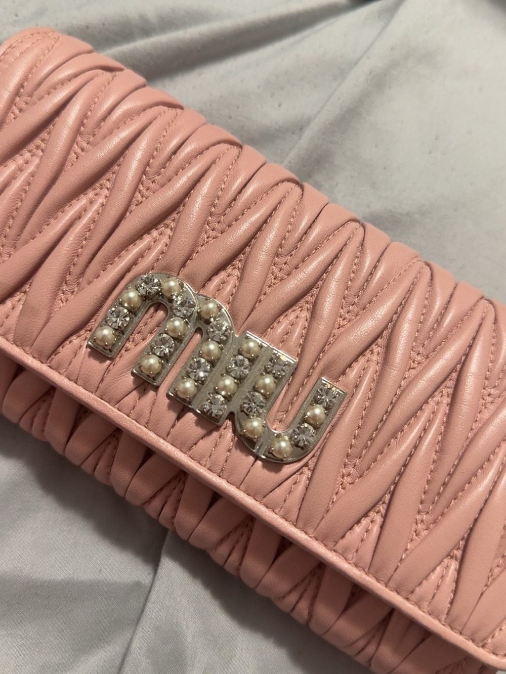 MIU MIU Pink wallet Clutch with Jeweled Logo